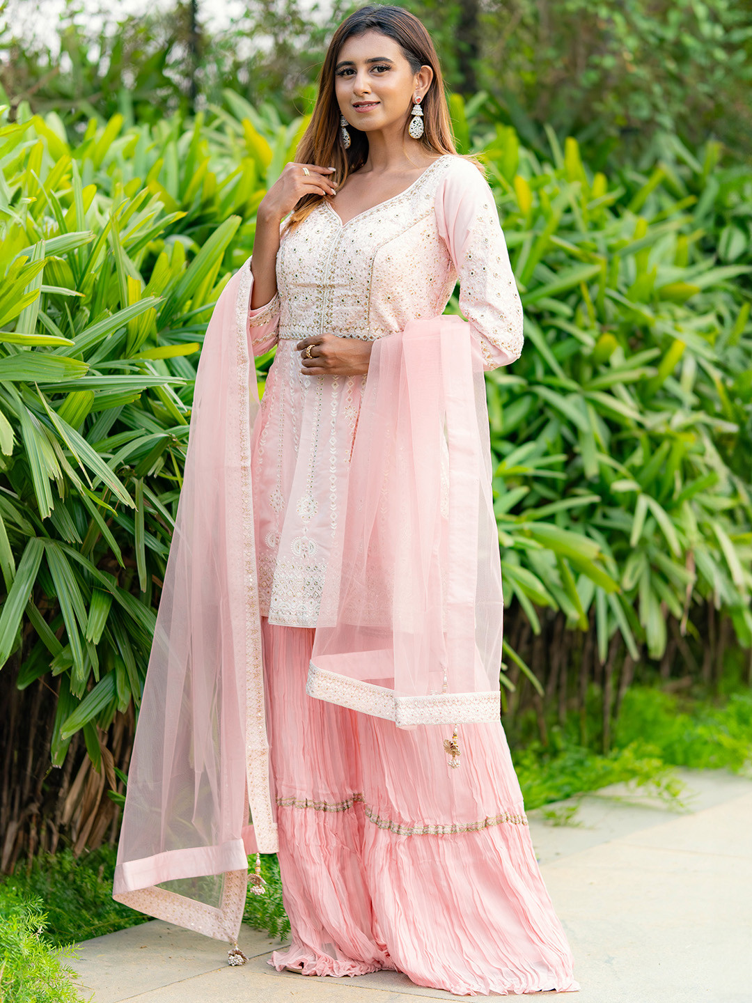 Ethnic Motifs Embroidered Kurti With Sharara