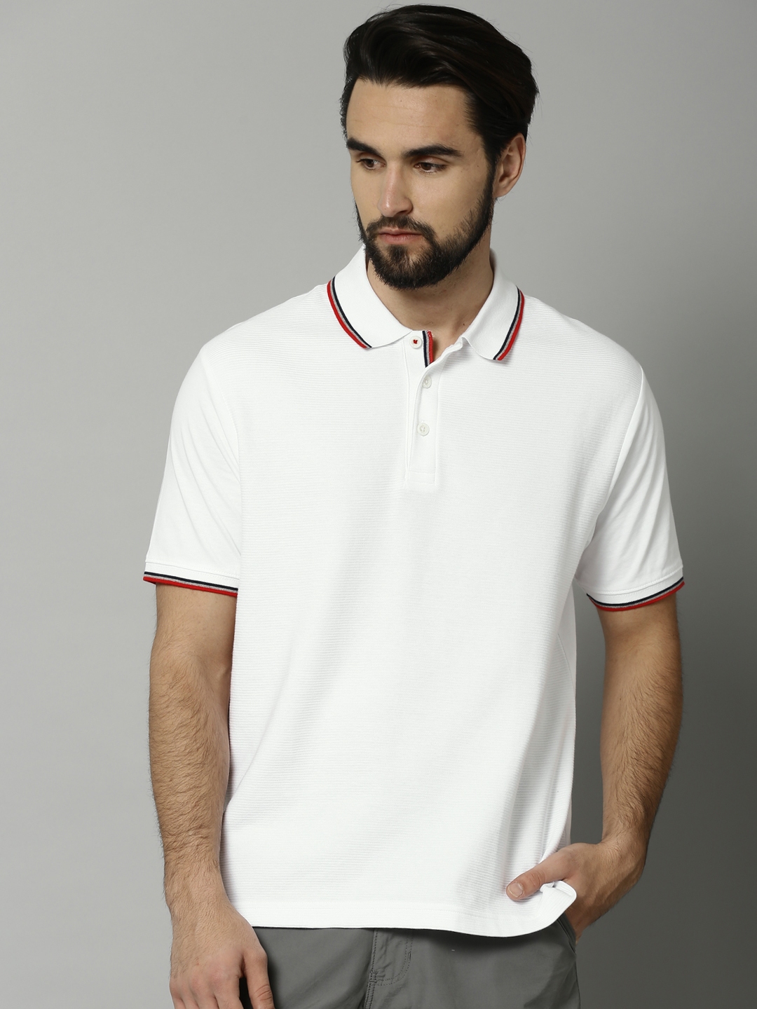 Buy Marks Spencer Men White Solid Polo Collar Pure Cotton T Shirt ...