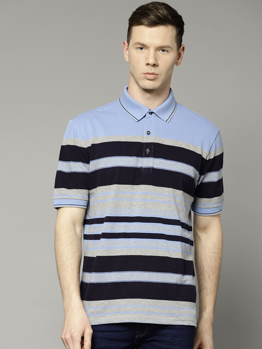 Buy Marks & Spencer Men Blue Striped Polo Collar T Shirt Tshirts for