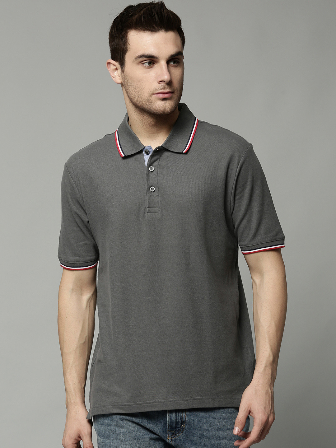 Buy Marks & Spencer Men Charcoal Grey Solid Polo Collar T Shirt