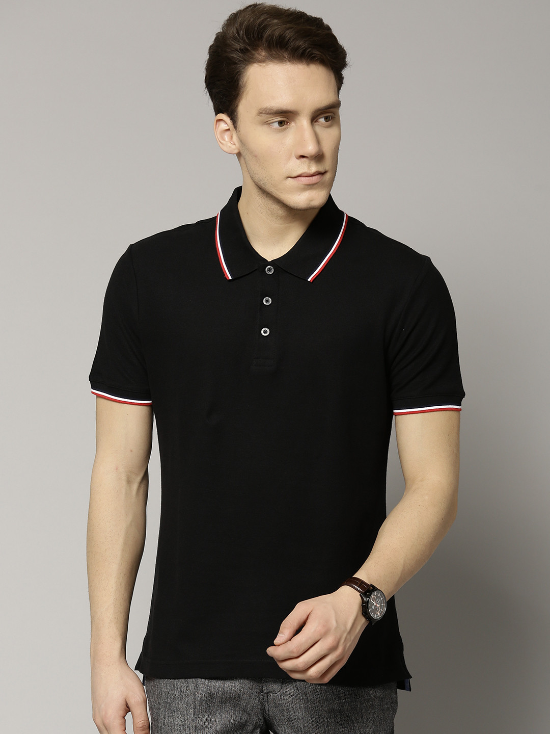 Buy Marks & Spencer Men Black Solid Polo Collar T Shirt Tshirts for