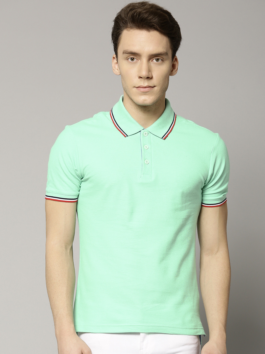 Buy Marks & Spencer Men Green Solid Polo Collar T Shirt Tshirts for