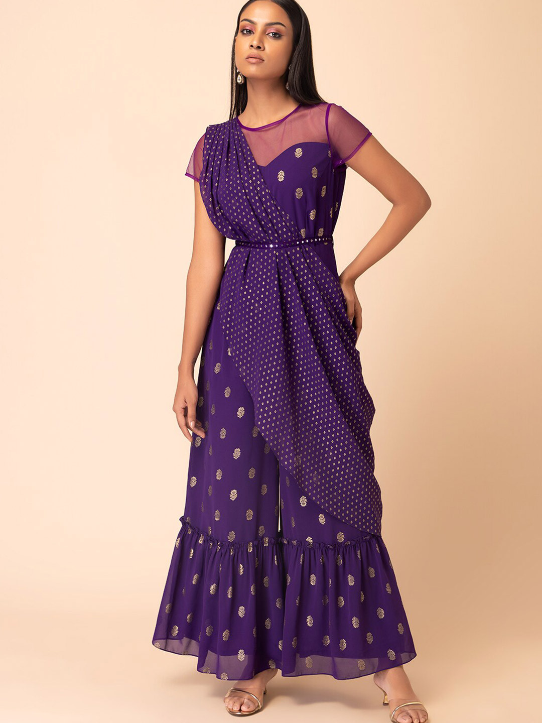 Buy INDYA Ethnic Motifs Printed Jumpsuit With Attached Dupatta & Belt Jumpsuit for Women