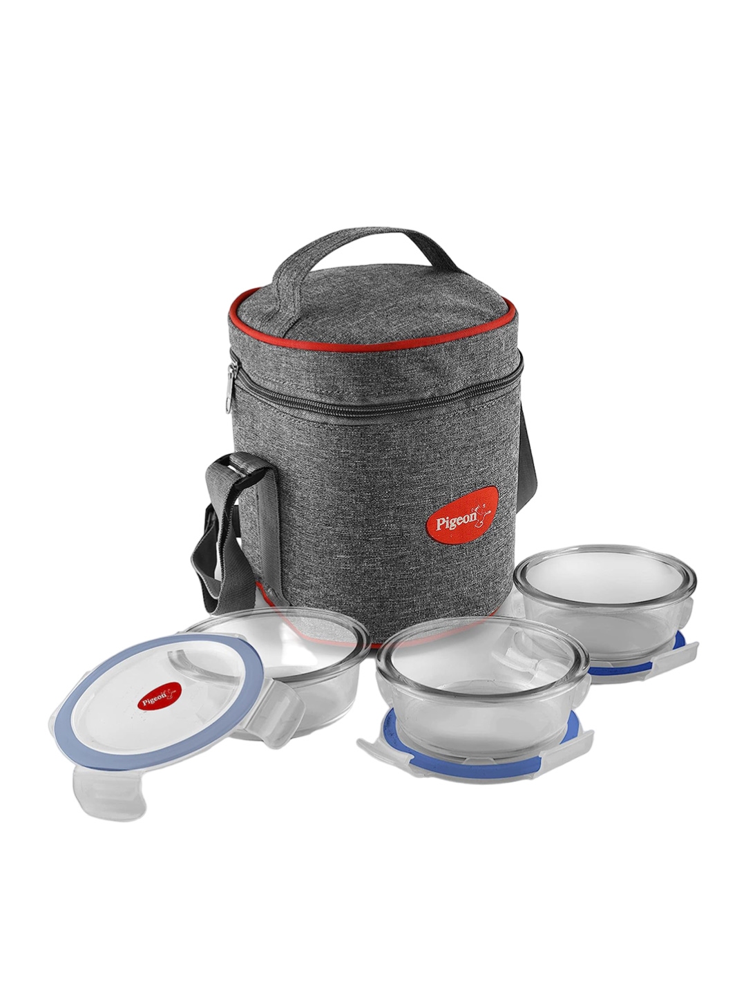Buy Pigeon Grey Pack Of 3 Healthy Fresh Borosilicate Glass Lunch Boxes