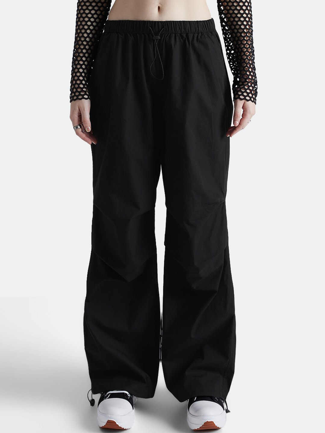 Women's Black Slim-Fit Cotton Track Pants