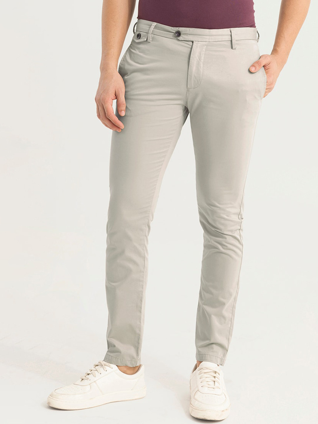 Buy Snitch Men Grey Slim Fit Cotton Chinos Trousers - Trousers for Men ...