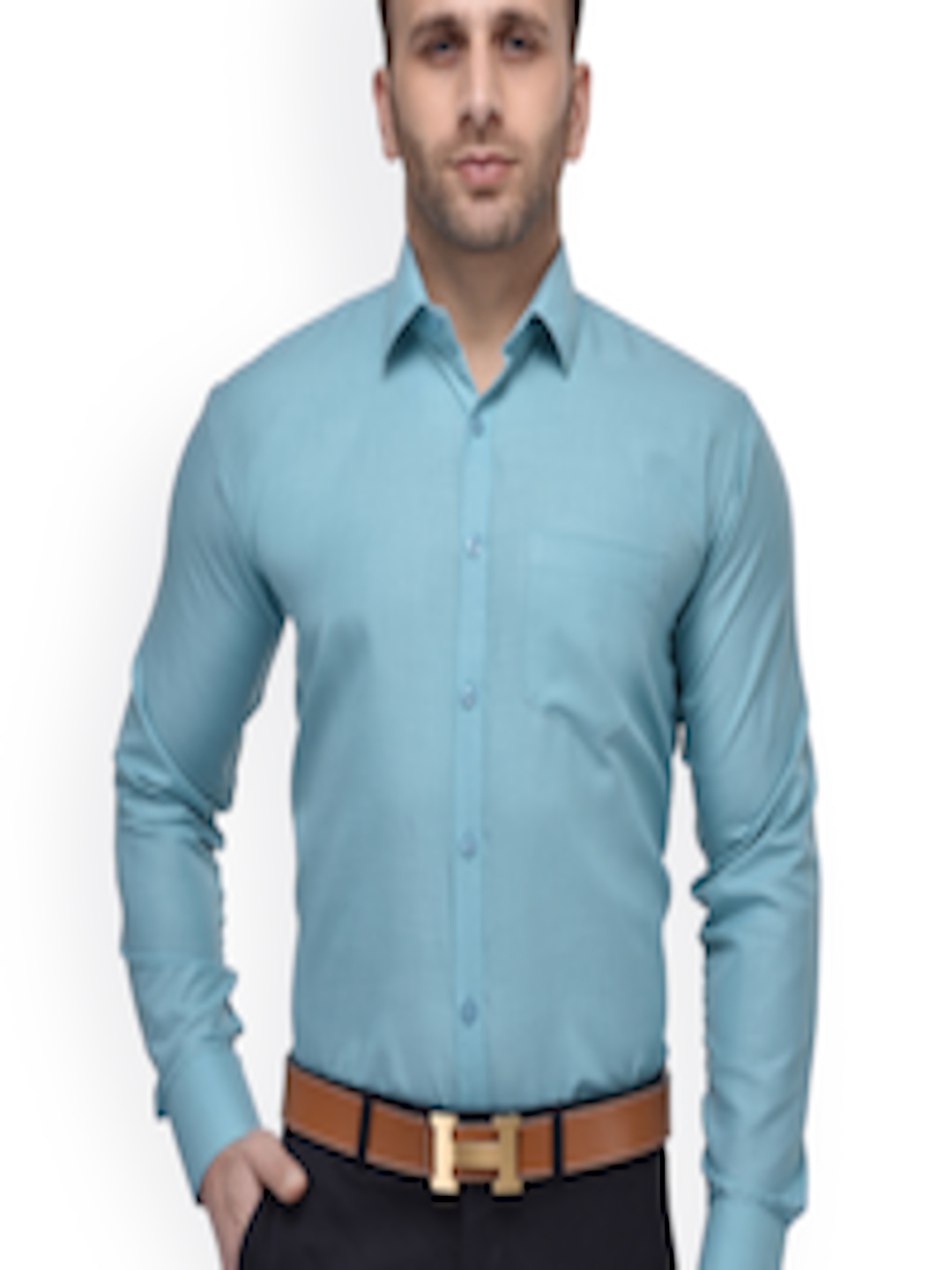 Buy Hangup Men Blue Regular Fit Solid Formal Shirt - Shirts for Men ...