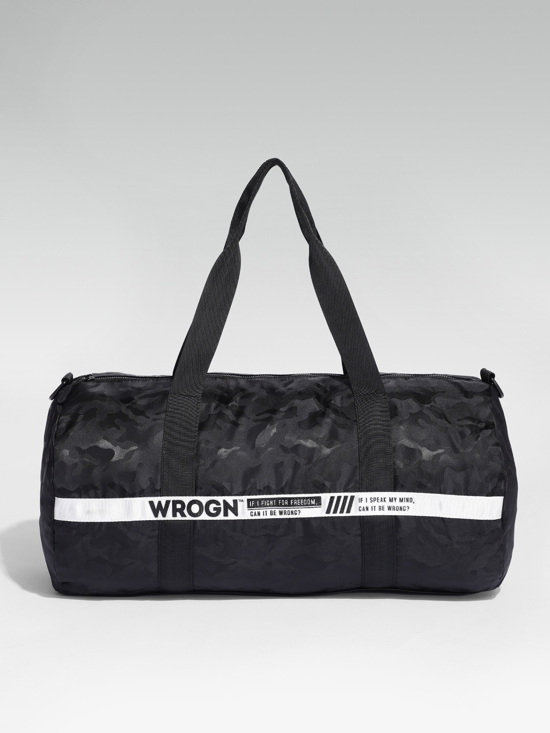 Buy WROGN Unisex Black Printed Duffel Bag - Duffel Bag for Unisex ...