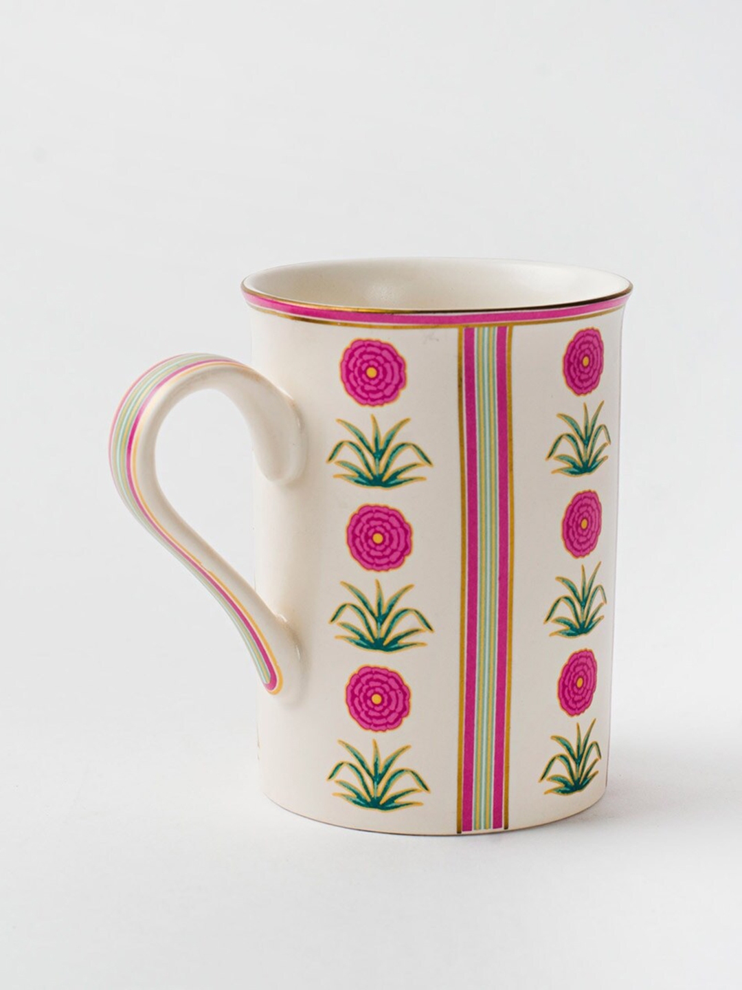 Buy Fabindia Adwaya White & Pink 1 Piece Printed Ceramic Glossy Mug