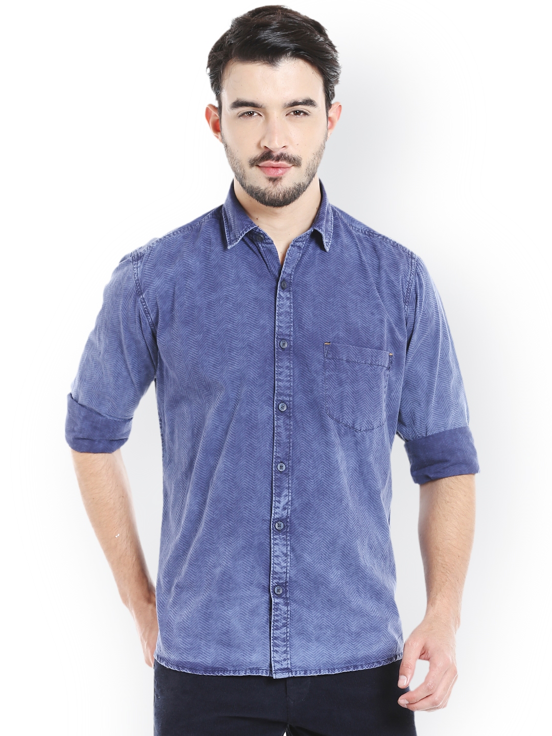 Buy DCot By Donear Men Blue Slim Fit Solid Casual Shirt - Shirts for ...