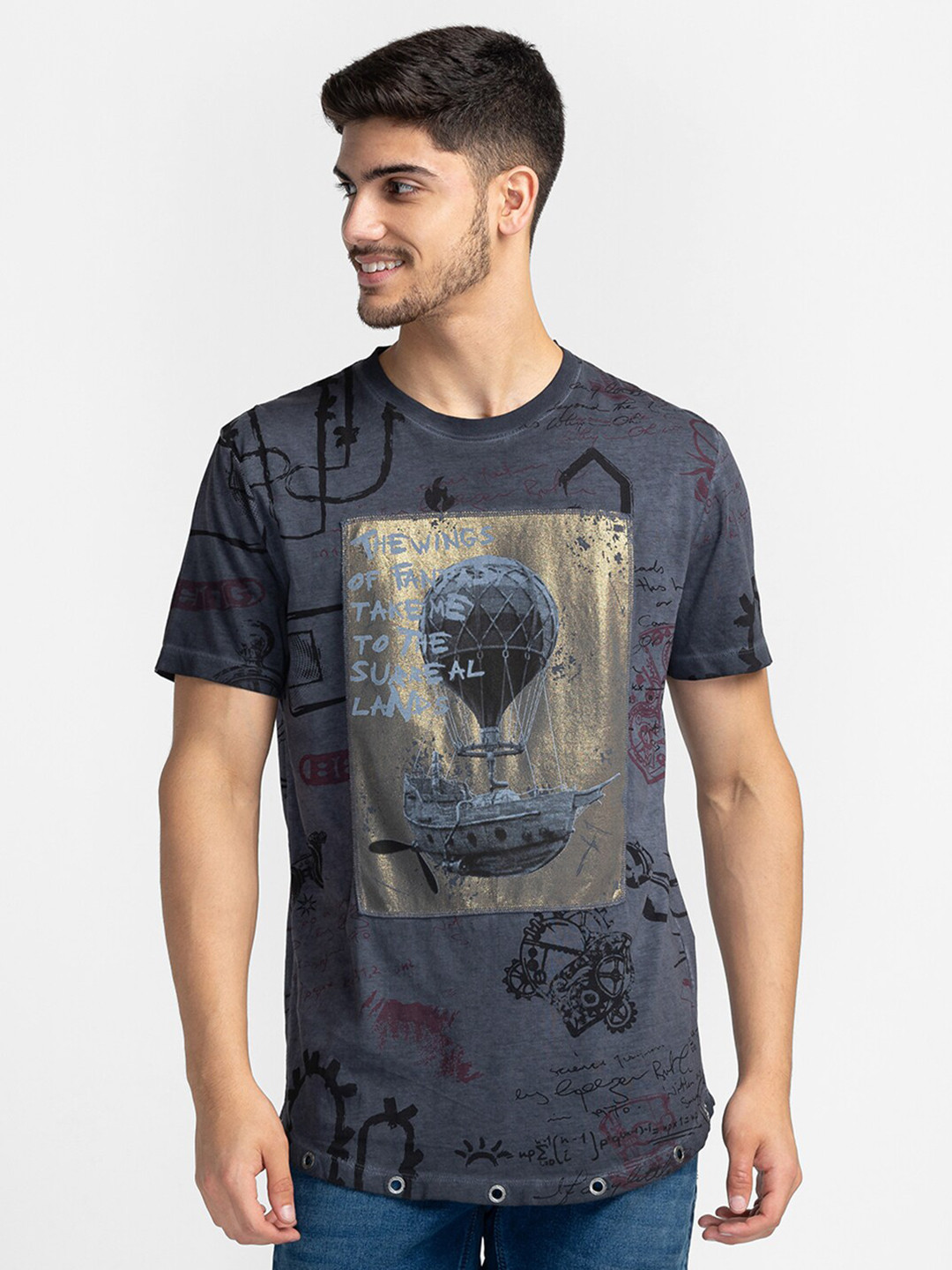 Slate Grey Regular Fit Round Neck Men's T-Shirt by Being Human Clothing