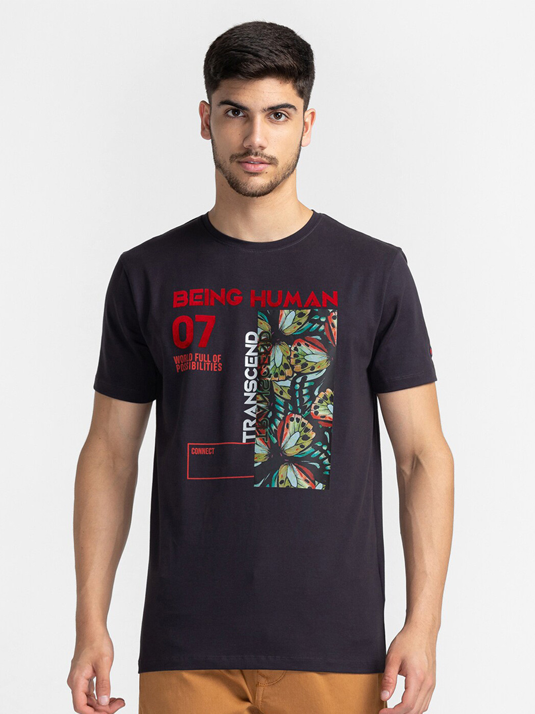 Digital Lavender Regular Fit Round Neck Men's T-Shirt by Being Human Clothing