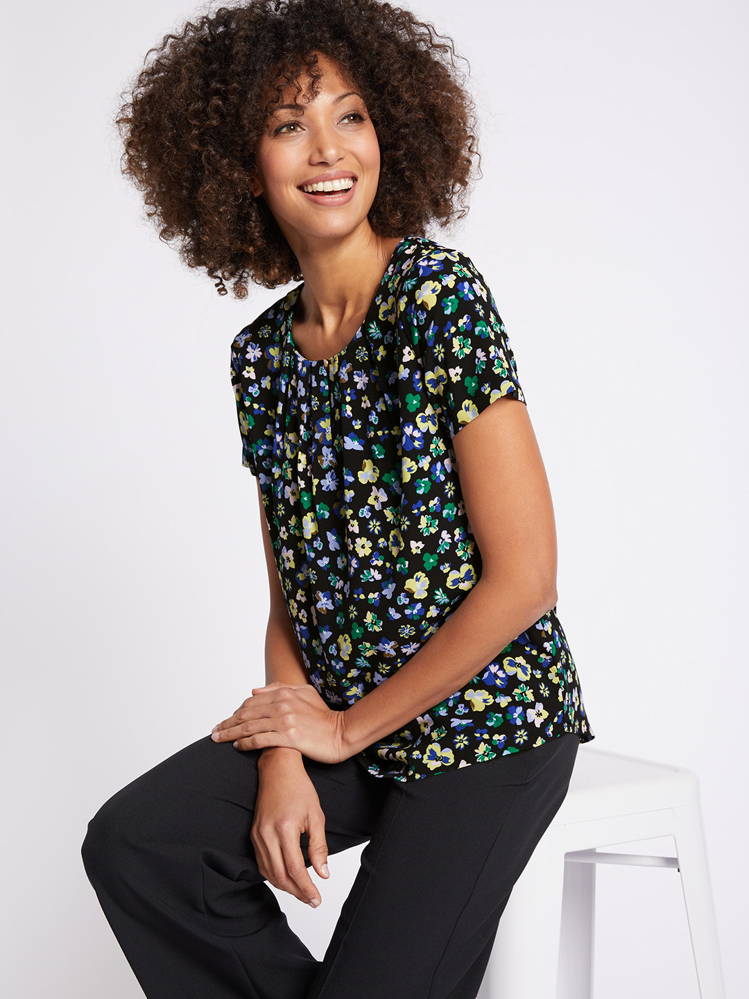 Buy Marks & Spencer Women Black & Green Floral Print Top Tops for