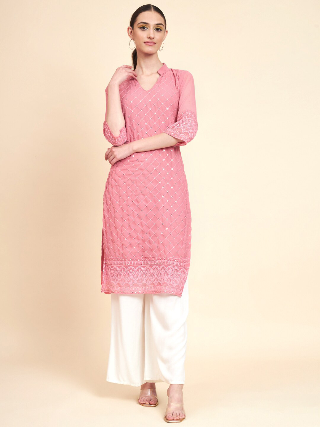 Women Magenta Georgette Swirling Volume Kurta