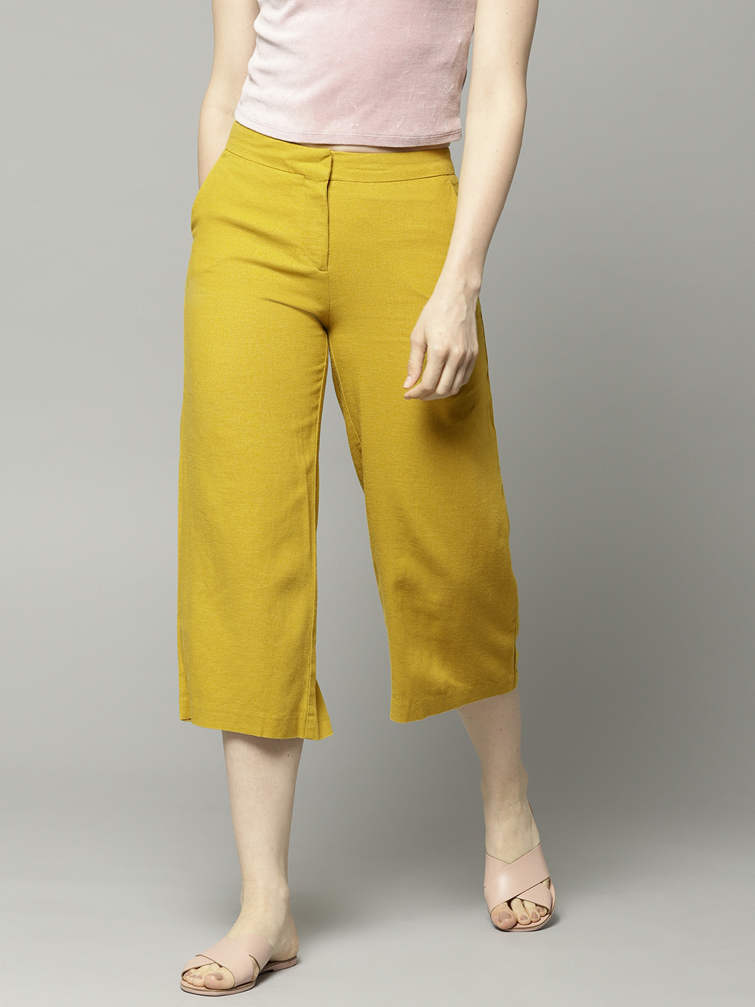 Buy Marks & Spencer Women Lime Green Regular Fit Solid Cropped Trousers - Trousers for Women 