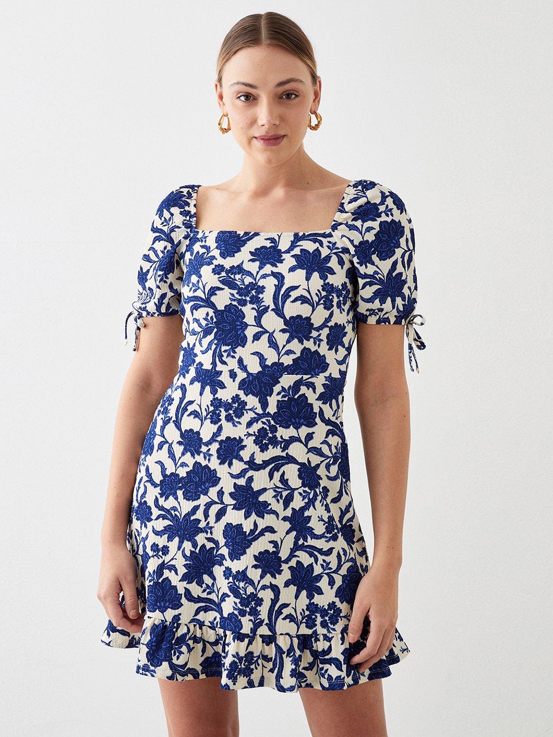 Buy DOROTHY PERKINS Floral Print Puff Sleeves Fit & Flare Mini Dress ...