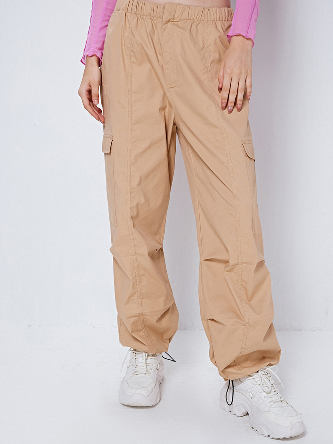 Beige Mid Rise Loose Fit Culottes
