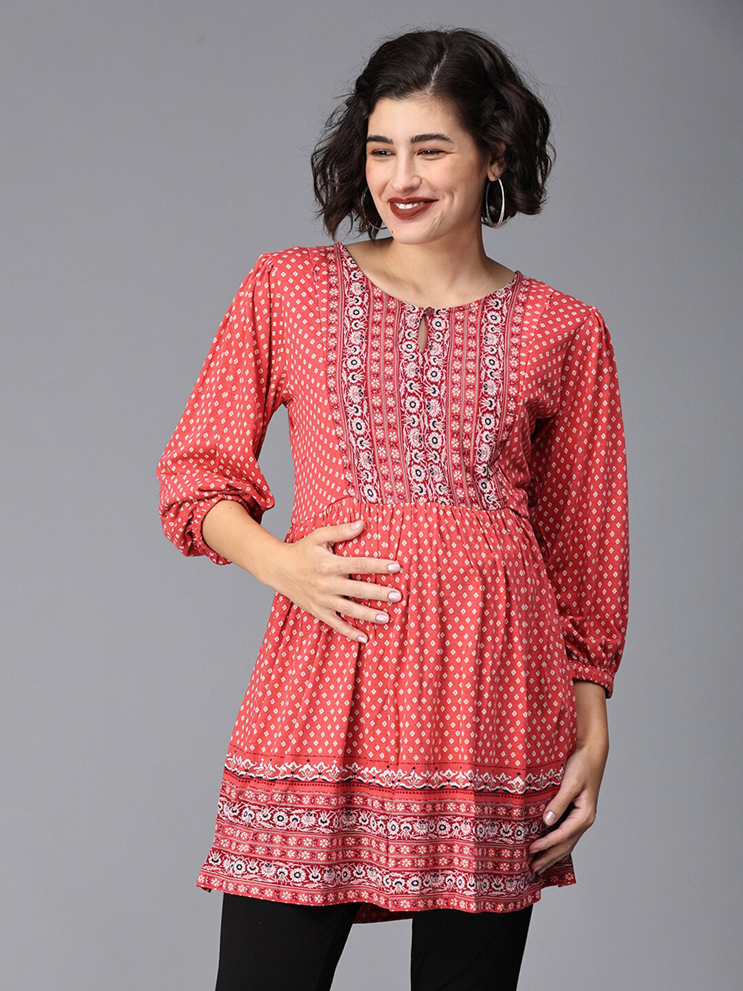 Buy The Mom Store Ethnic Motifs Printed Keyhole Neck Maternity And