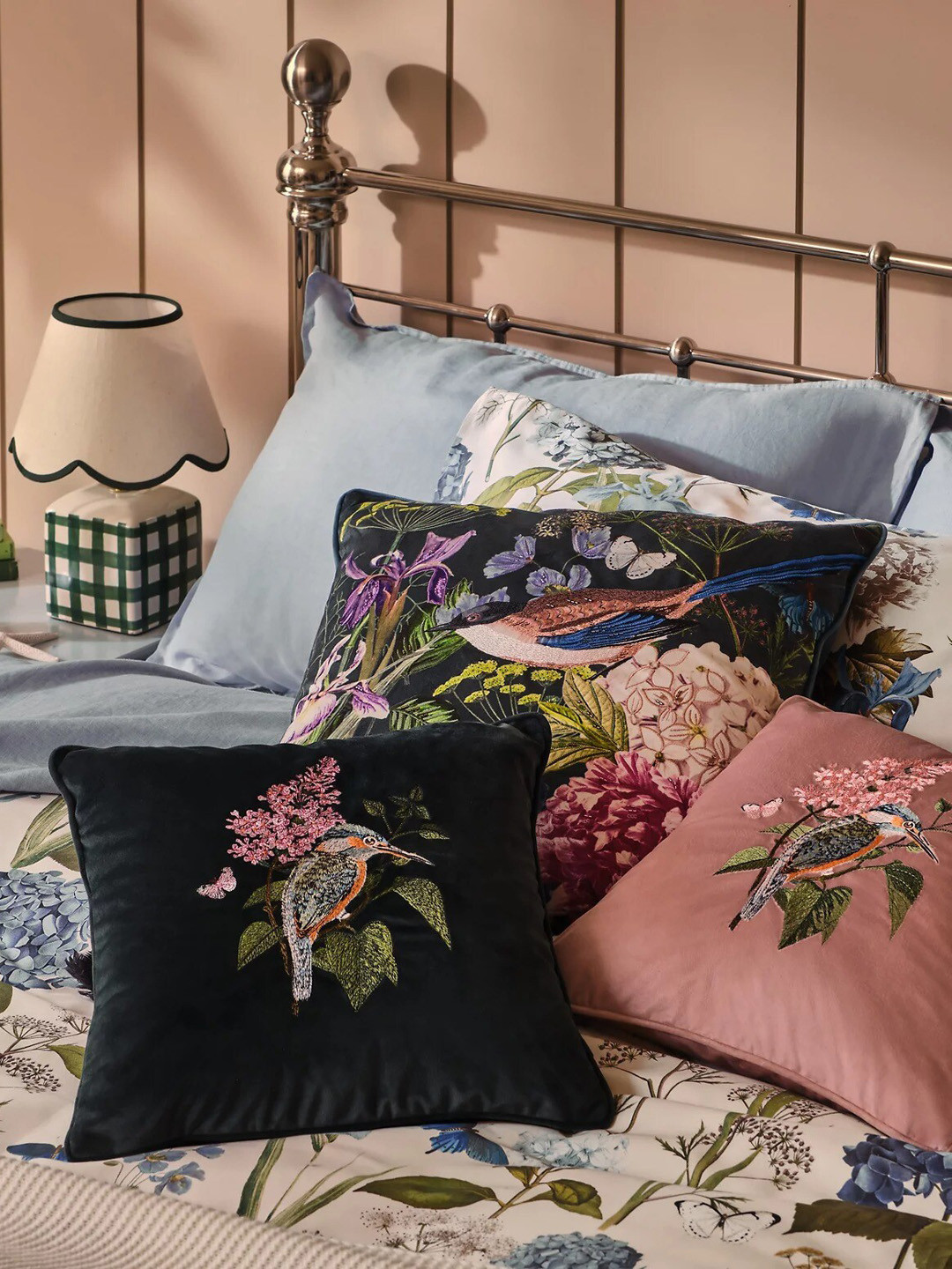 Buy Marks & Spencer Pink & Green Embroidered Pre Filled Cushion