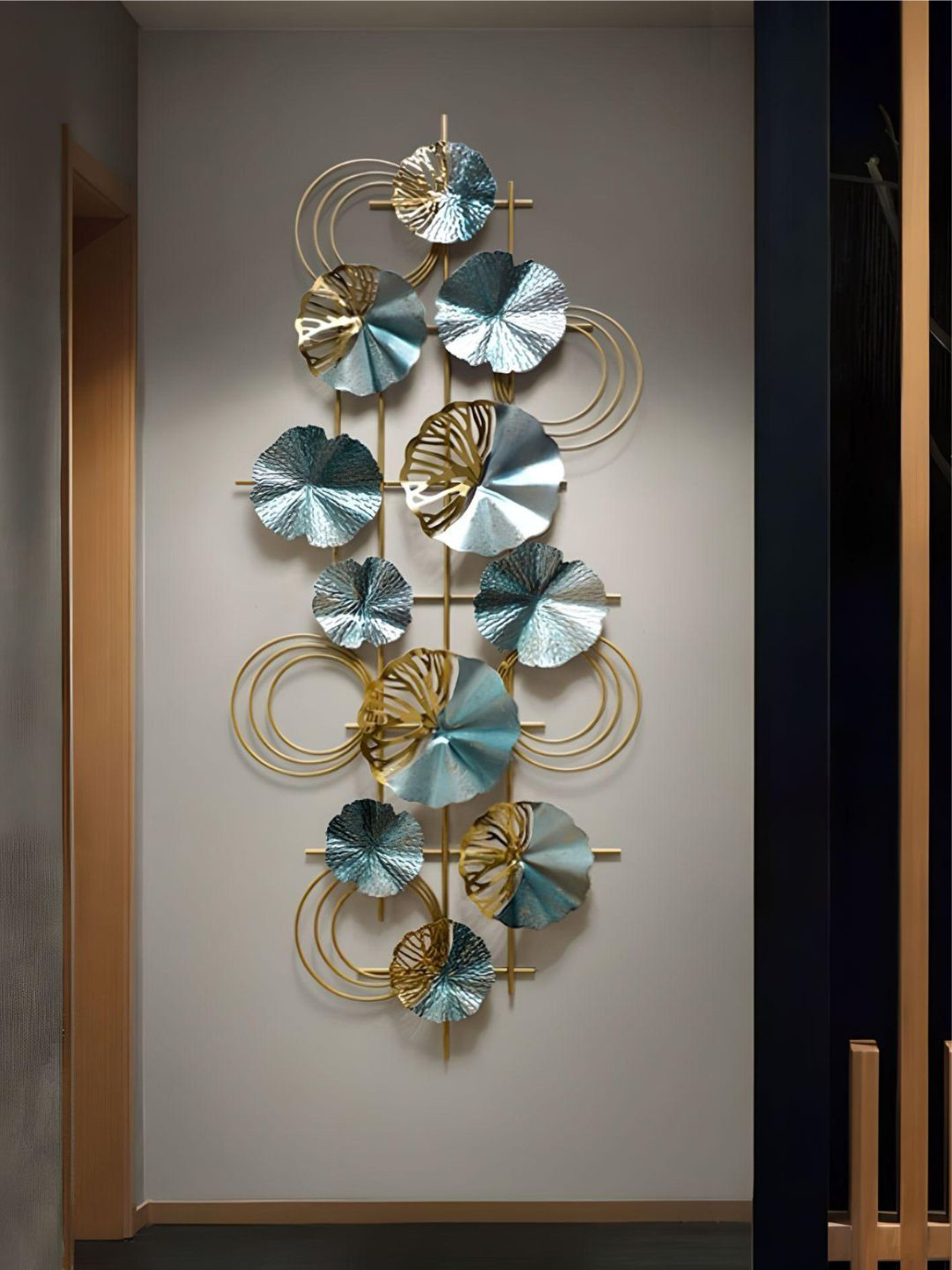 Buy The Art House Blue & Gold Toned Metal Textured Flower Wall Decor