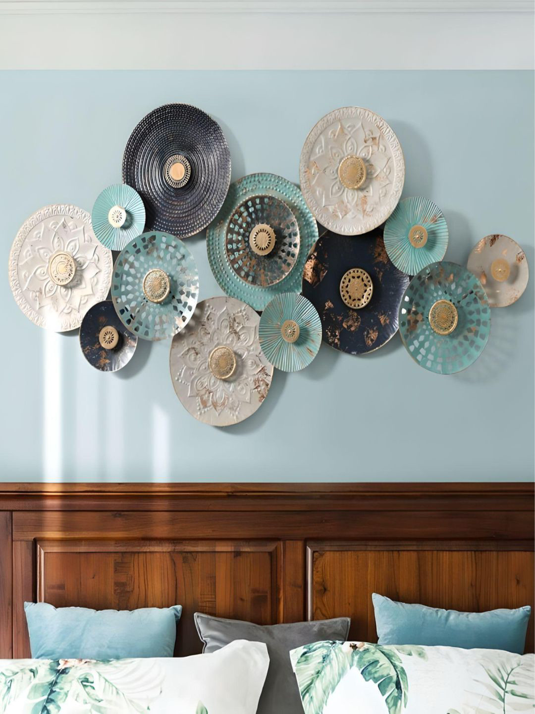 Buy The Art House Grey & Blue Textured Metal Floral Wall Decor Wall
