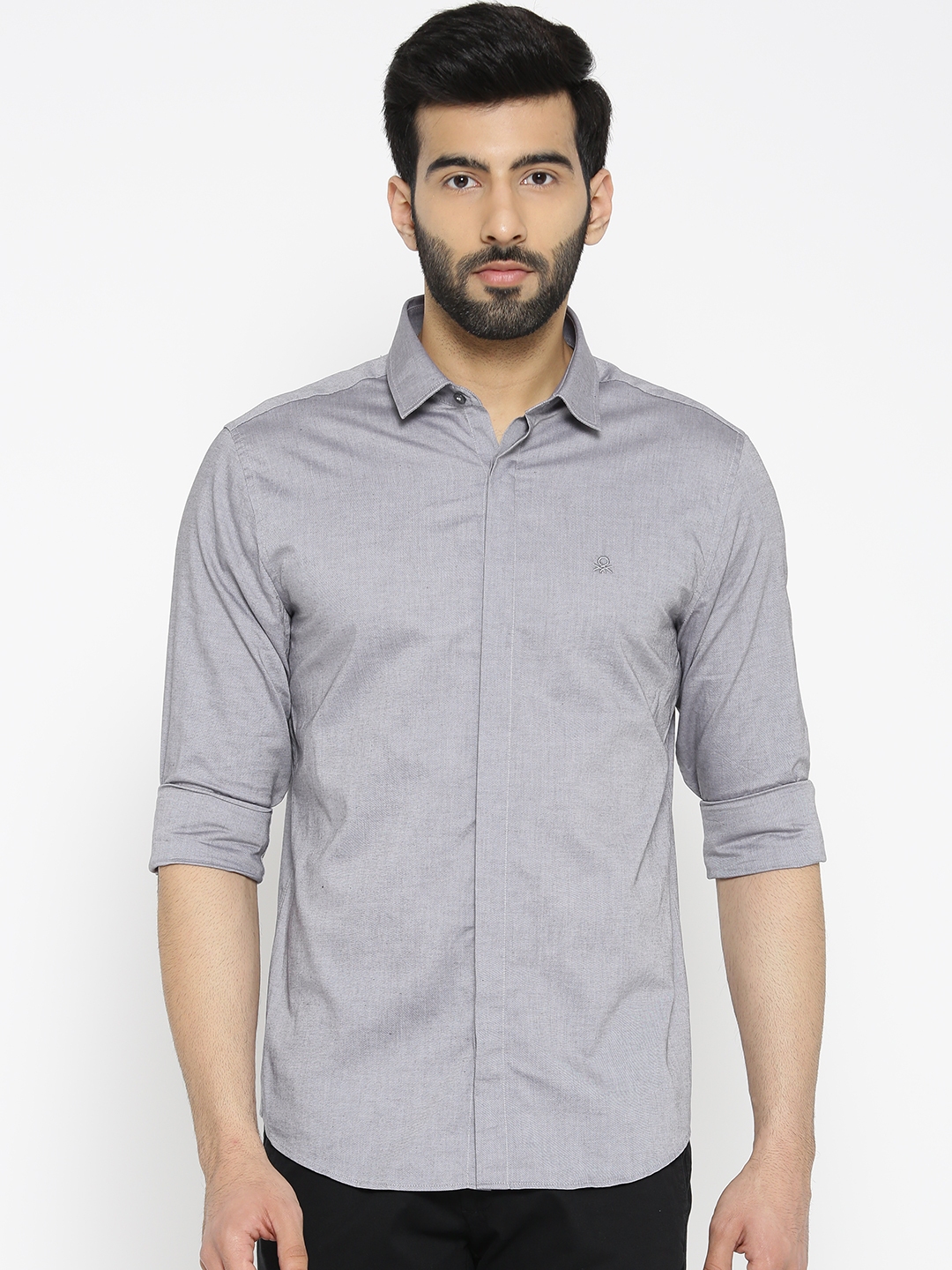 Buy United Colors Of Benetton Men Grey Slim Fit Solid Casual Shirt ...