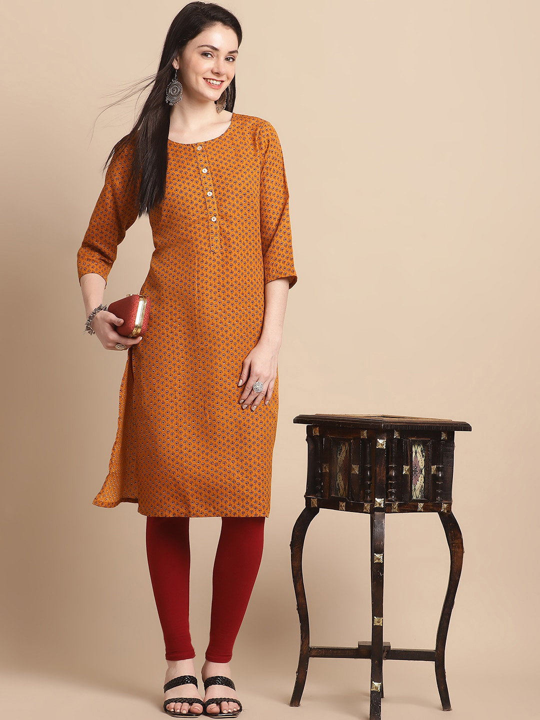 Buy Anouk Mustard Yellow Ethnic Motifs Printed Pure Cotton Kurta