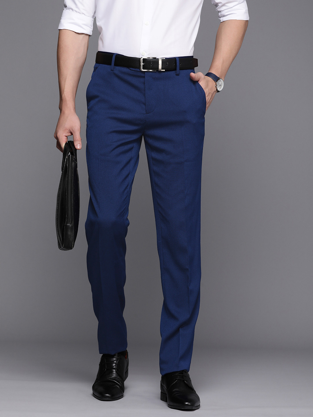 Buy Peter England Elite Men Textured Slim Fit Formal Trousers ...