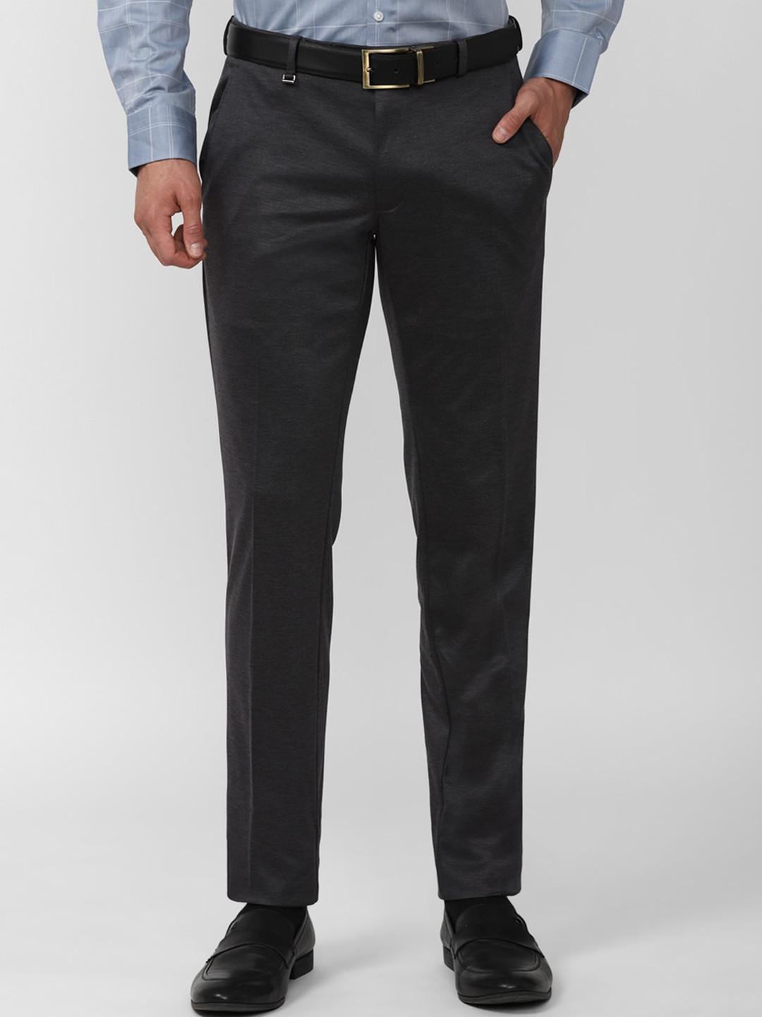 Buy Van Heusen Men Mid Rise Textured Slim Fit Formal Trousers ...