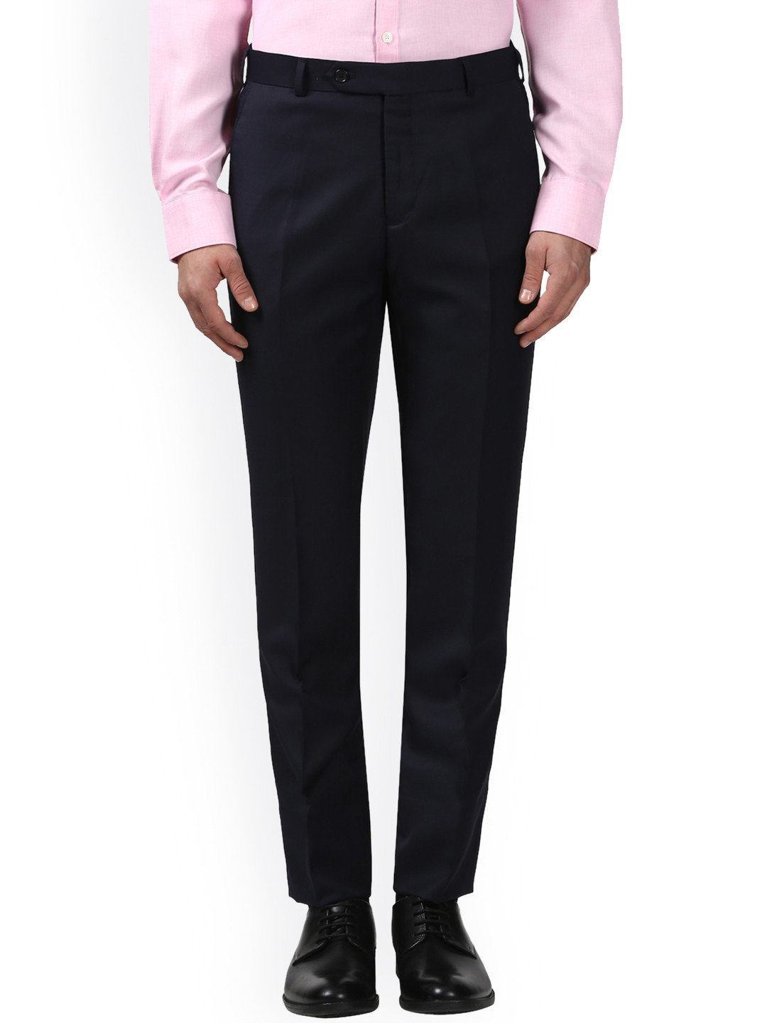 Buy Raymond Men Navy Blue Slim Fit Solid Formal Trousers - Trousers for ...