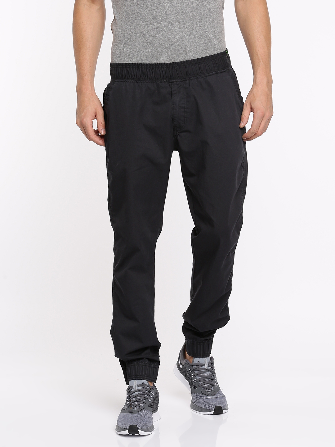 Buy FIFTY TWO Men Black Carrot Slim Fit Solid Joggers - Trousers for ...