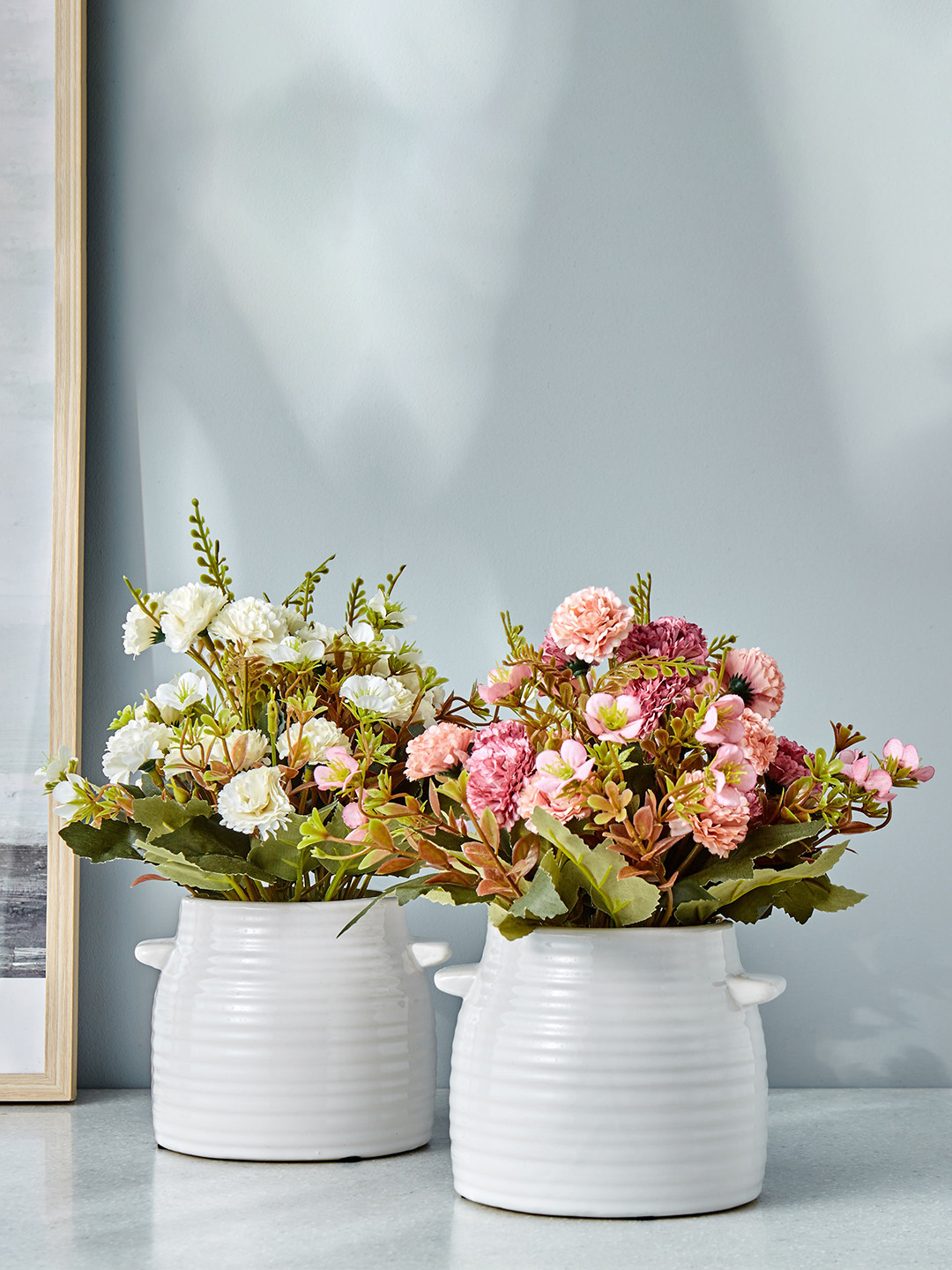 Buy Home Centre Pink Artificial Gloria Flowers In Ceramic Pot