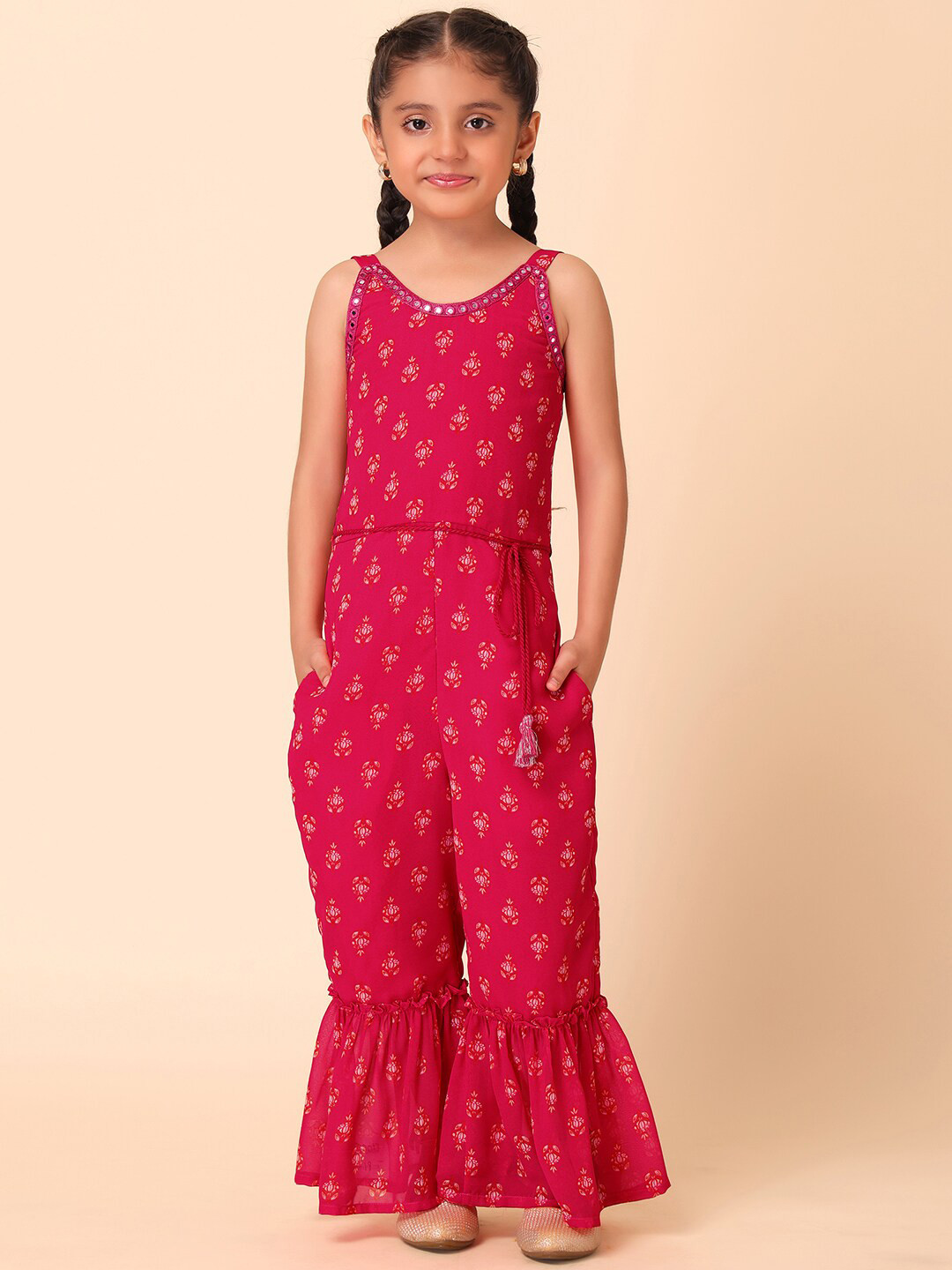 Buy Miss Indya Girls Ethnic Motifs Printed Embellished Basic Jumpsuit