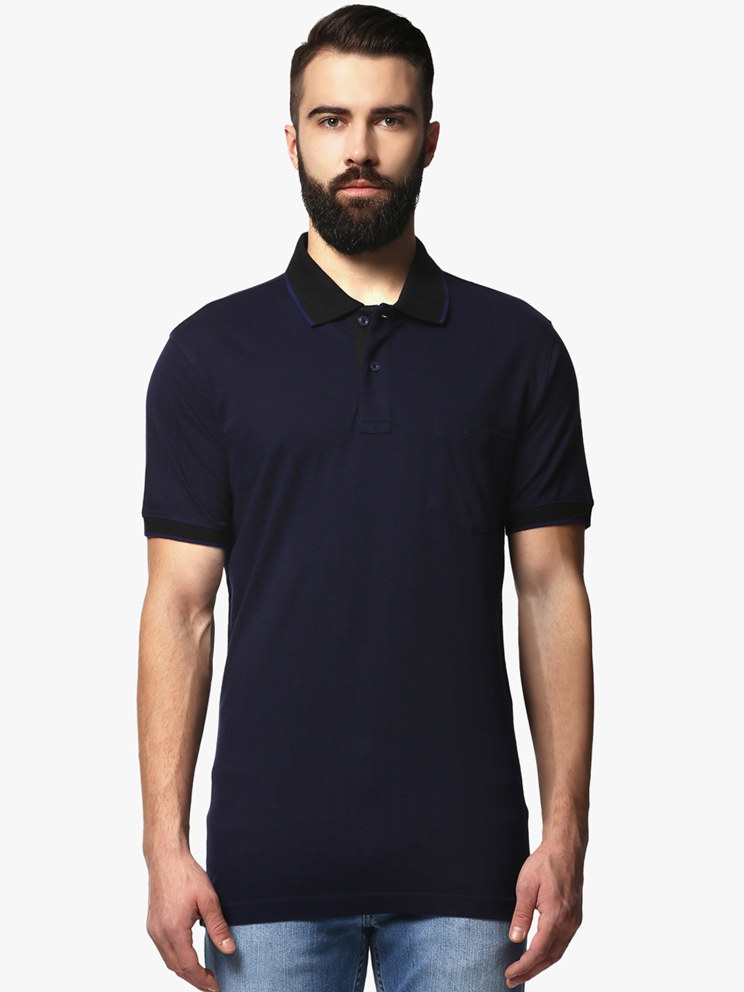 navy blue striped polo
