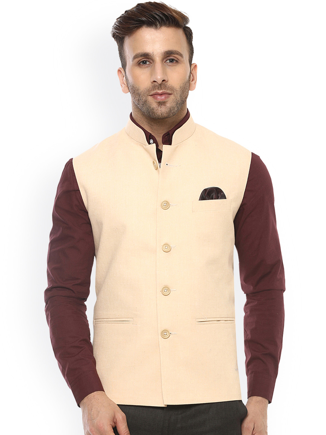 Buy Hangup Men Cream Solid Nehru Jacket Nehru Jackets for Men 2380359