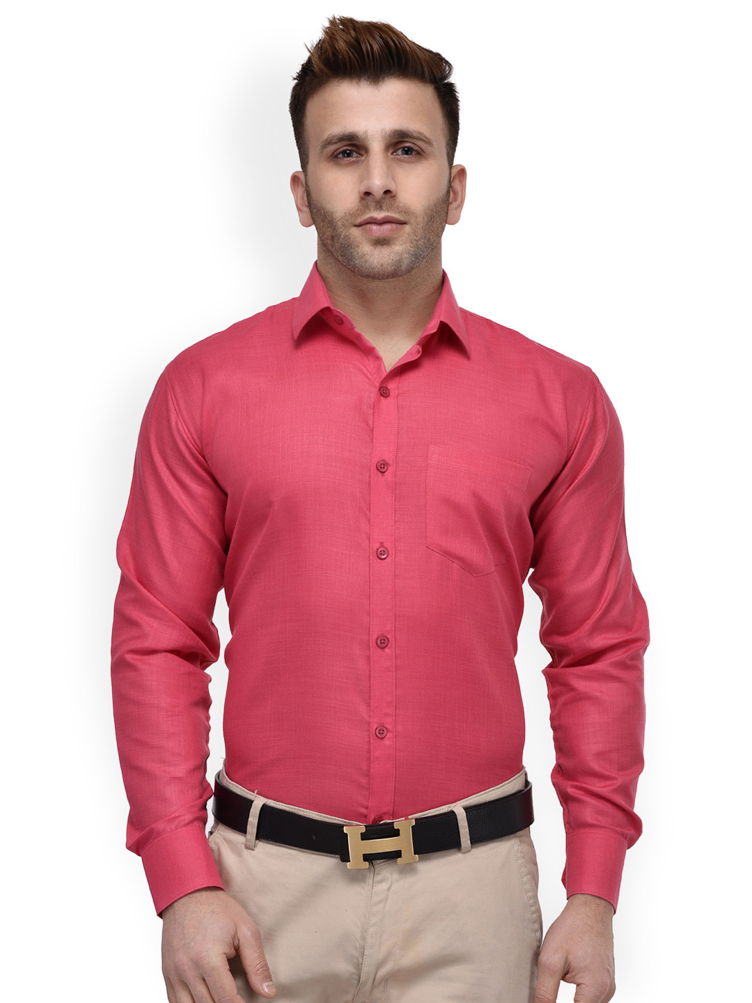 Buy Hangup Men Pink Regular Fit Solid Formal Shirt Shirts for Men