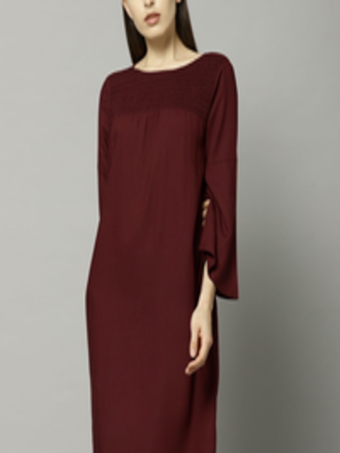 Buy Marks & Spencer Women Maroon Solid A Line Dress - Dresses for Women ...