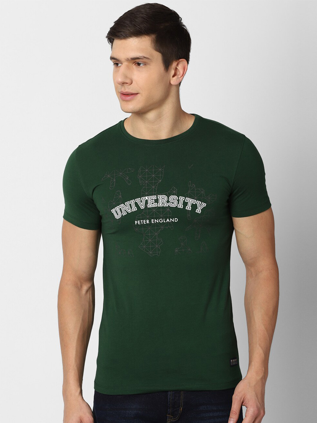 Buy PETER ENGLAND UNIVERSITY Typography Printed Slim Fit T Shirt Tshirts for Men 23816702 Myntra