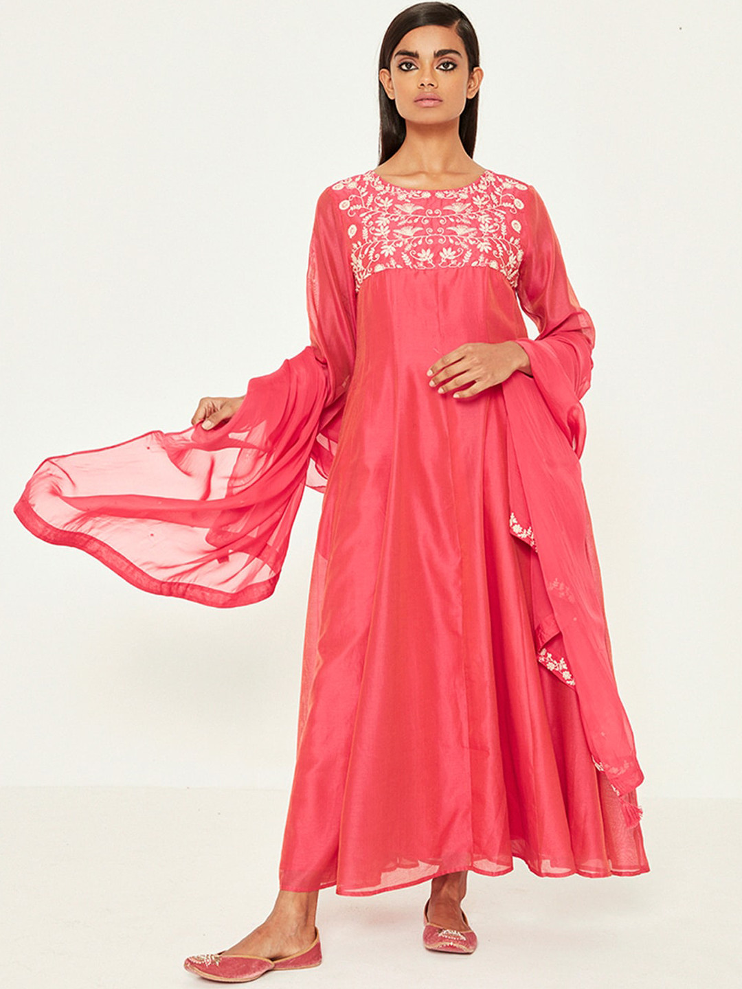 Women Taupe Ethnic Printed Flared Dress