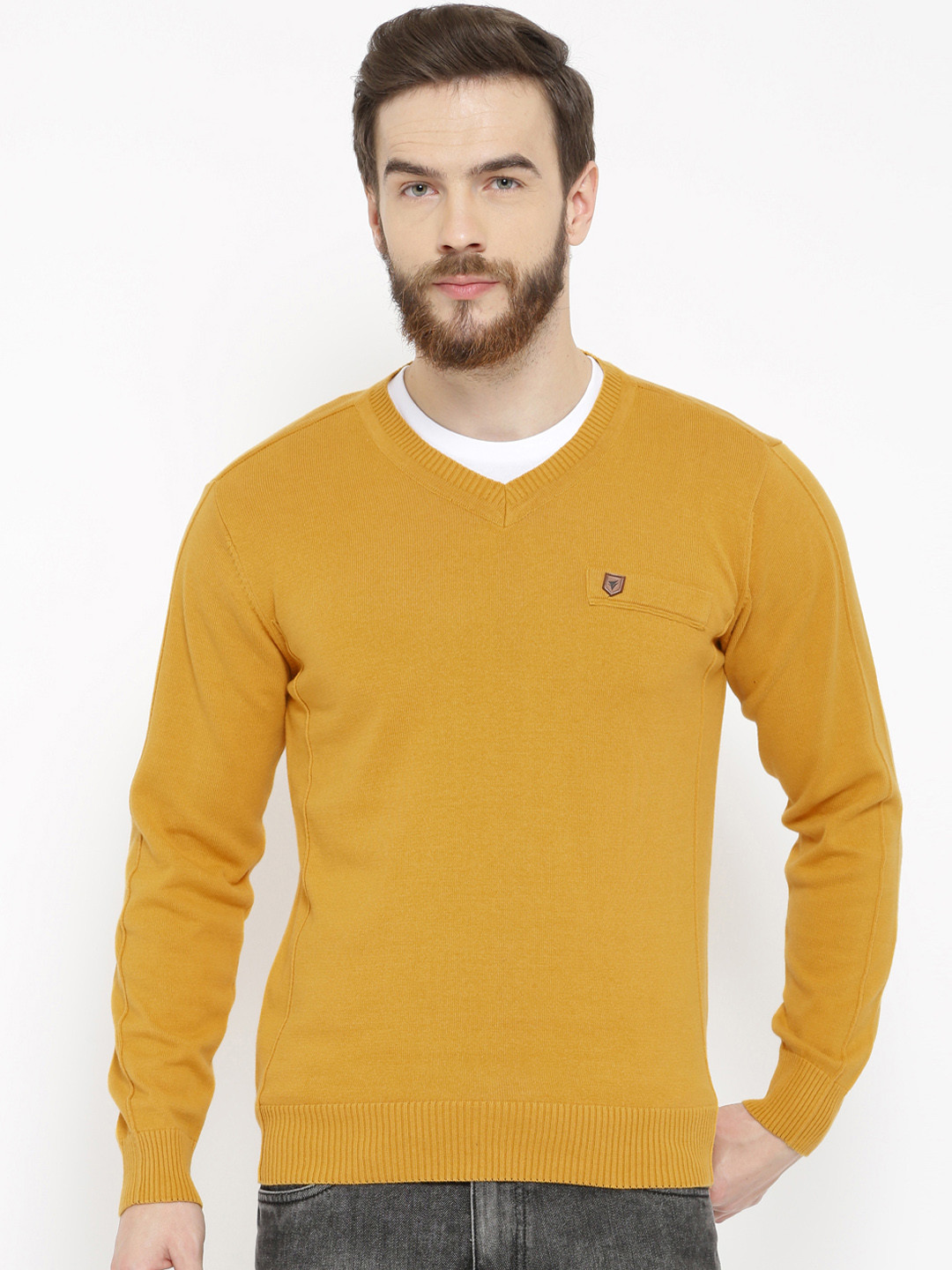Buy Neva Men Mustard Yellow Solid Sweater Vest Sweaters for Men