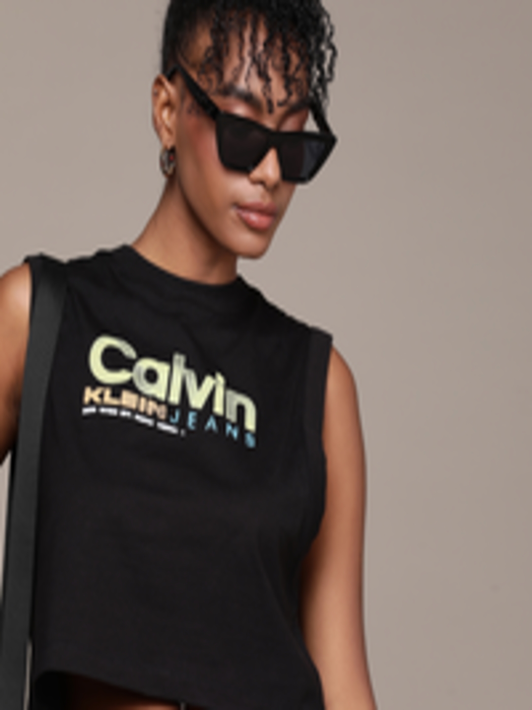 Buy Calvin Klein Jeans Brand Logo Printed Pure Cotton Slim Fit Crop T ...