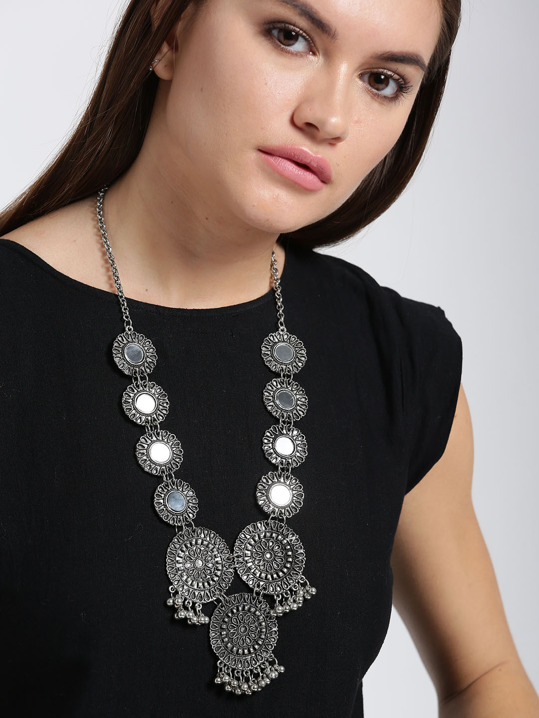 Buy Infuzze Oxidised Silver Toned Mirror Necklace Necklace And Chains for Women 2382643 Myntra