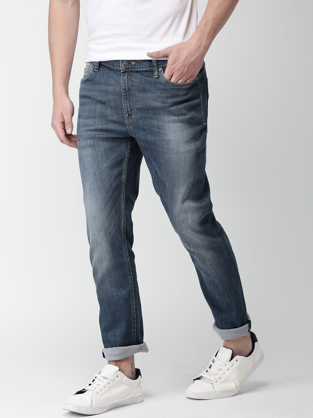 Buy Mast & Harbour Men Blue Skinny Fit Mid Rise Clean Look Stretchable