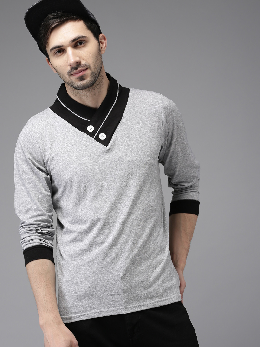 Buy HERE&NOW Men Grey V Neck T Shirt - Tshirts for Men 2383699 | Myntra