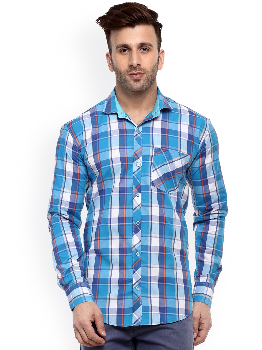 Buy Hangup Men Blue Smart Regular Fit Checked Casual Shirt - Shirts for ...