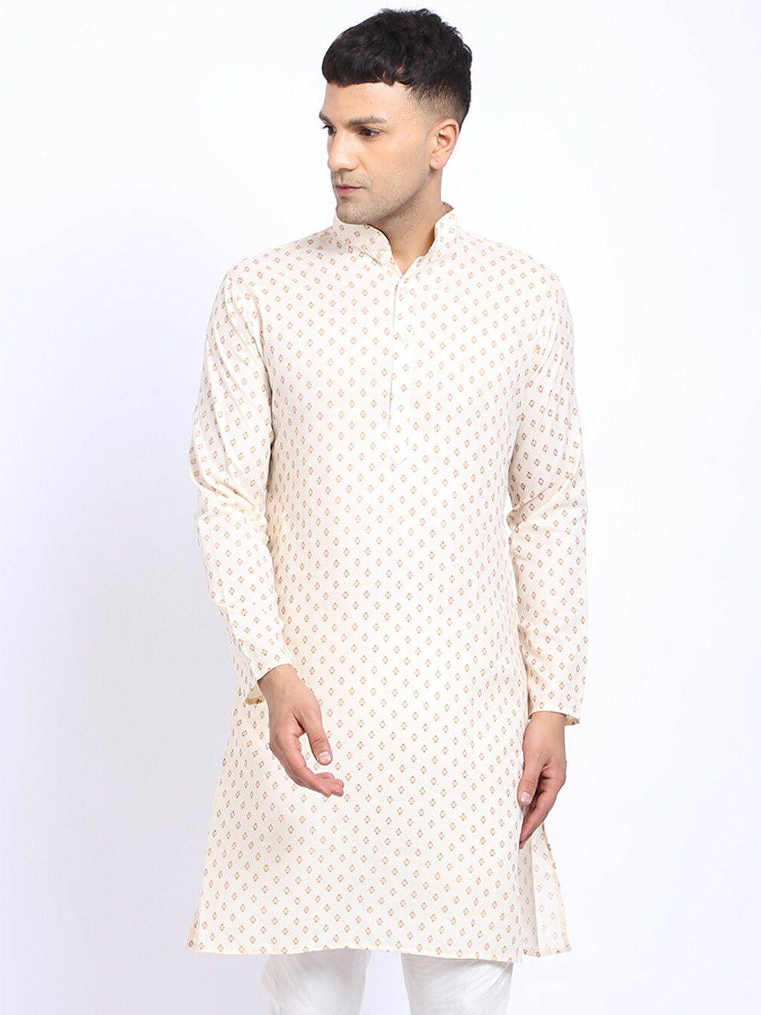Geometric Woven Design Round Neck Panelled Straight Kurta & Trousers With Dupatta