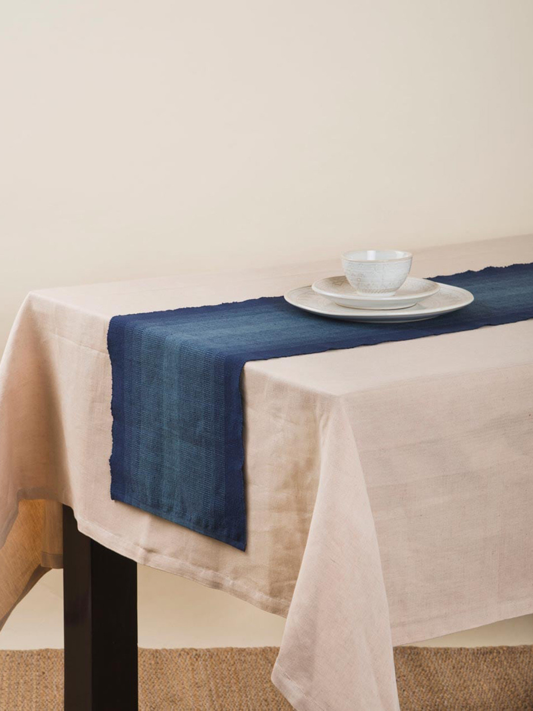 Buy Fabindia Amir Blue Woven Cotton Table Runner Runners for Unisex