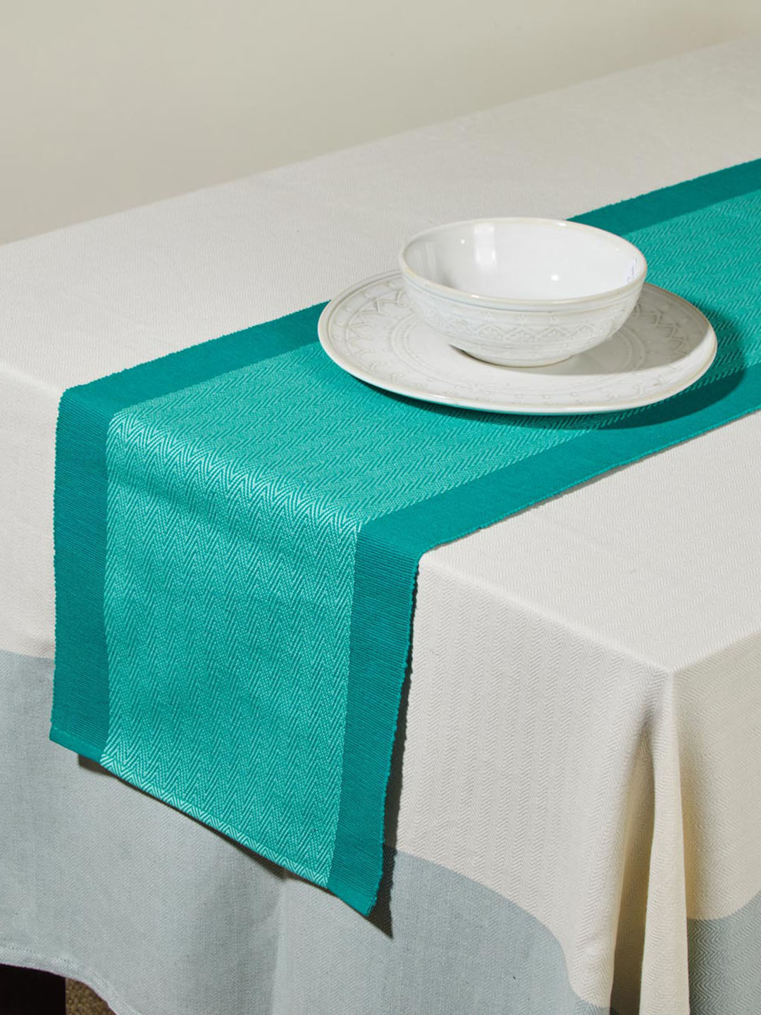 Buy Fabindia Kislay Turquoise Blue Cotton Table Runner Runners for