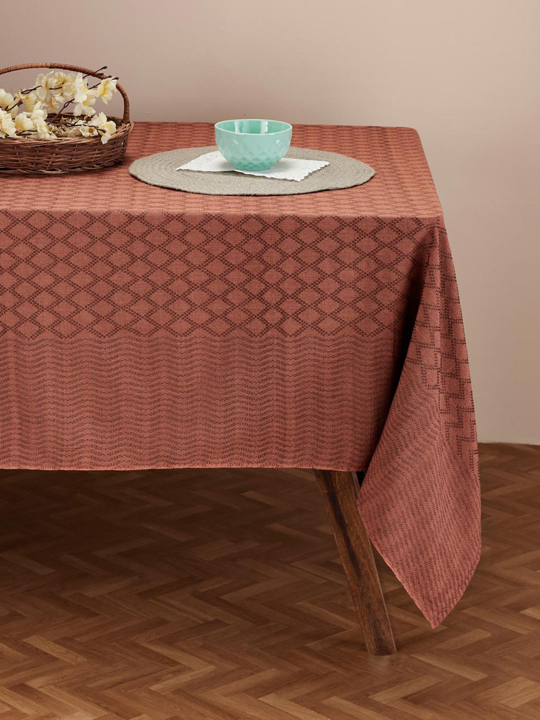 Buy Fabindia Suhana Rust 4 Seater Rust Printed Cotton Woven Table Cover