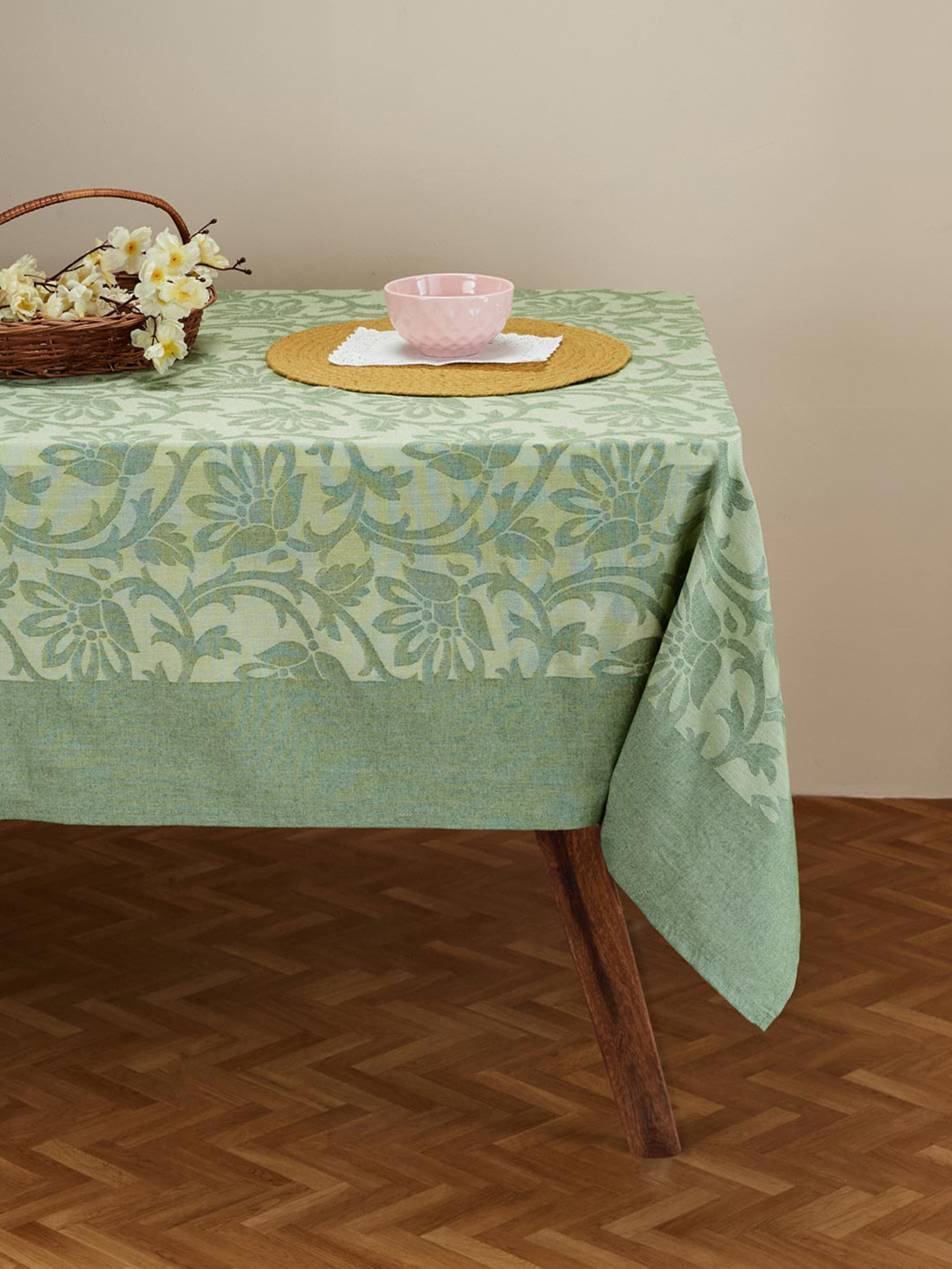 Buy Fabindia Inaya Green Cotton Woven 6 Seater Table Cover Table
